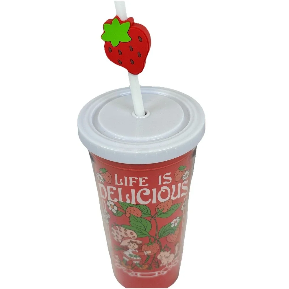 Strawberry Shortcake Tumbler Cup With Straw BPA Free Pink Red